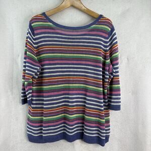Talbots Women’s Sz 2Xp Multicolor Striped Linen Knit Pullover Sweater 3/4 Sleeve